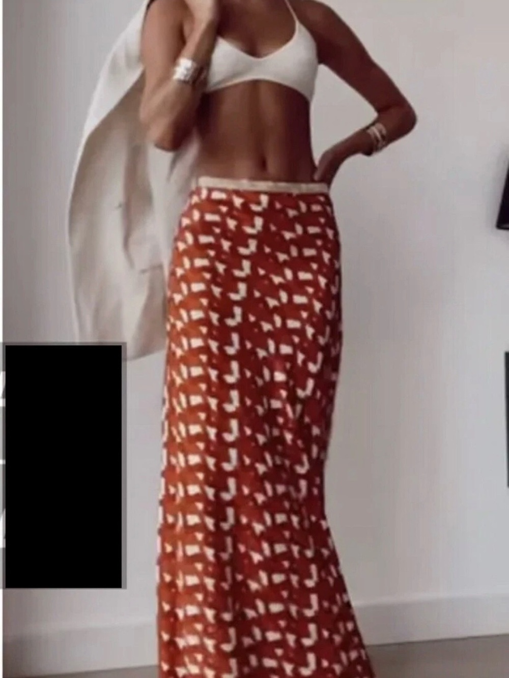 Zara Rust Printed Maxi Skirt with Motif